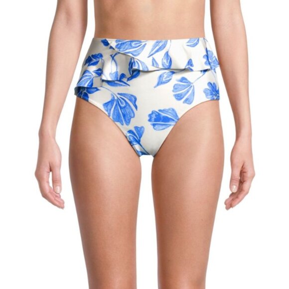 PatBO 'Nightflower' High-Waist Bikini Swimsuit Bottom, Ivory/Blue - Picture 1 of 3